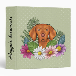 Hungarian Vizsla And Colourful Summer Flowers Gree Binder