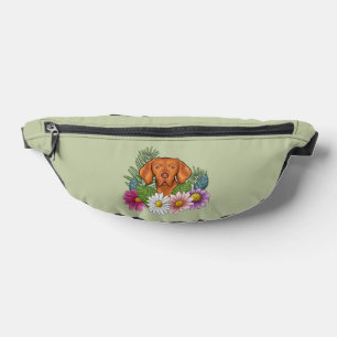 Hungarian Vizsla And Colourful Summer Flowers Gree Fanny Pack