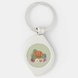 Hungarian Vizsla And Colourful Summer Flowers Gree Keychain