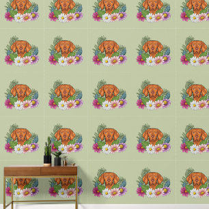 Hungarian Vizsla And Colourful Summer Flowers Gree Wallpaper