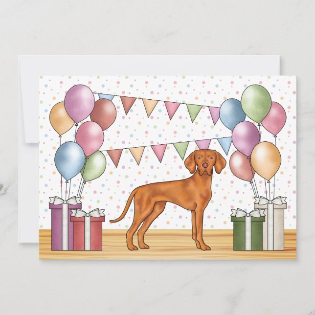 Hungarian Vizsla Cartoon Dog Colourful Birthday Invitation (Front)