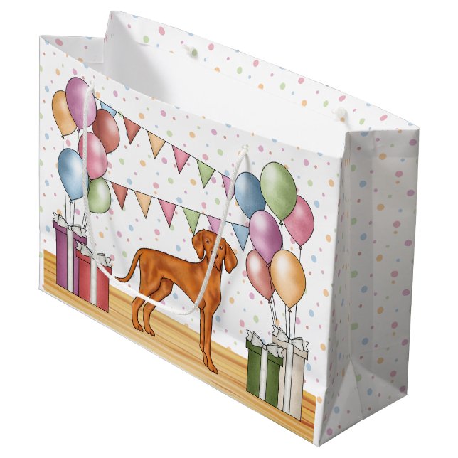 Hungarian Vizsla Cartoon Dog Colourful Birthday Large Gift Bag (Front Angled)
