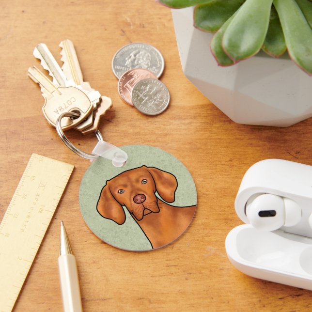 Hungarian Vizsla Cartoon Pointer Dog Head Green Keychain (Desk)