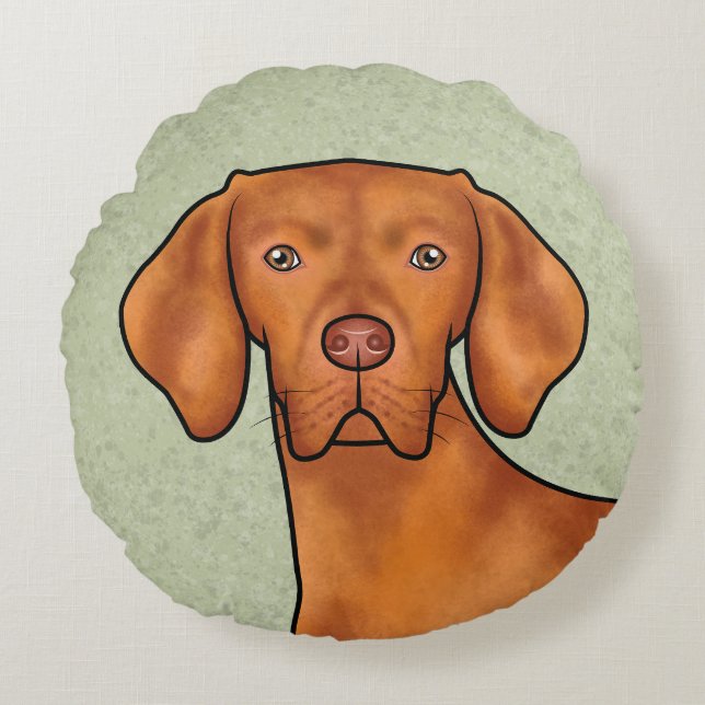 Hungarian Vizsla Cartoon Pointer Dog Head Green Round Pillow (Front)