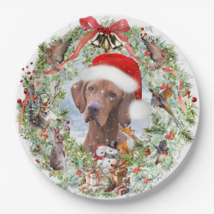 Hungarian Vizsla Christmas wreath Paper Plate