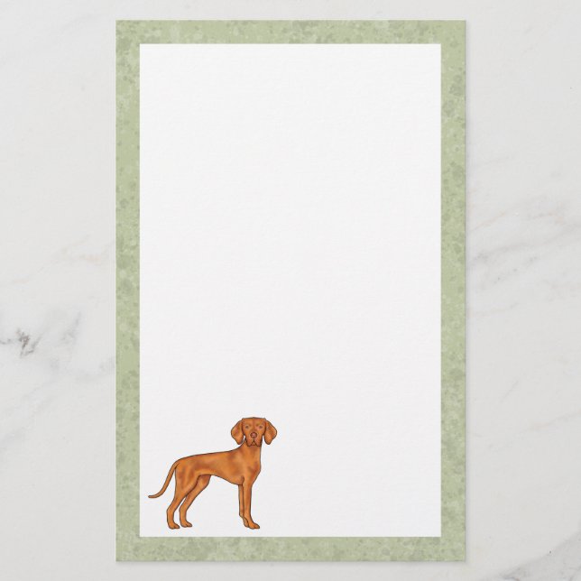 Hungarian Vizsla Cute Cartoon Pointer Dog Green Stationery (Front)