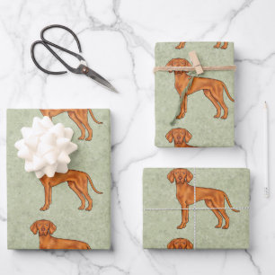Hungarian Vizsla Cute Pointer Dog Pattern Green Wrapping Paper Sheet