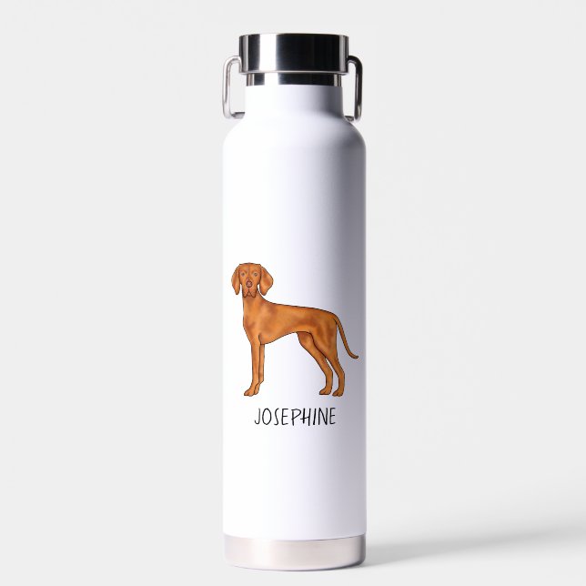 Hungarian Vizsla Cute Pointer Dog With Custom Name Water Bottle (Front)