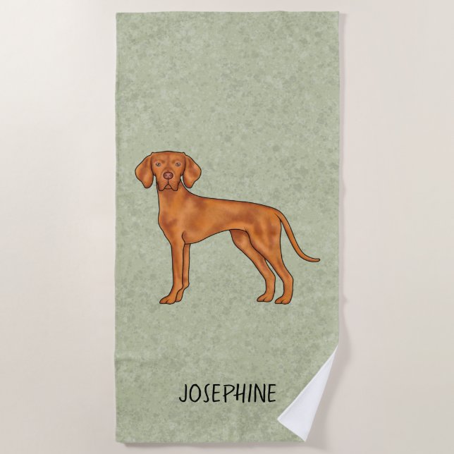 Hungarian Vizsla Cute Pointer Dog With Name Green Beach Towel (Front)