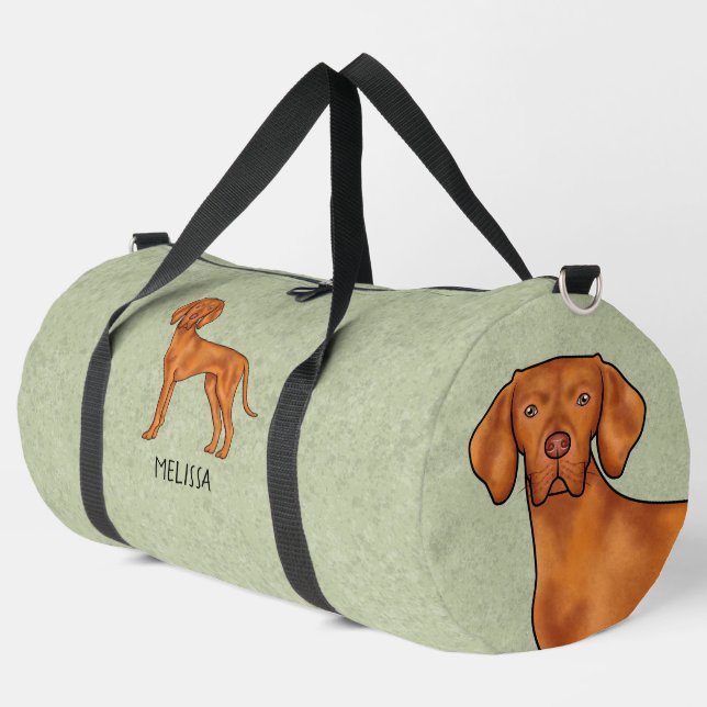 Hungarian Vizsla Cute Pointer Dog With Name Green Duffle Bag (Left Corner)