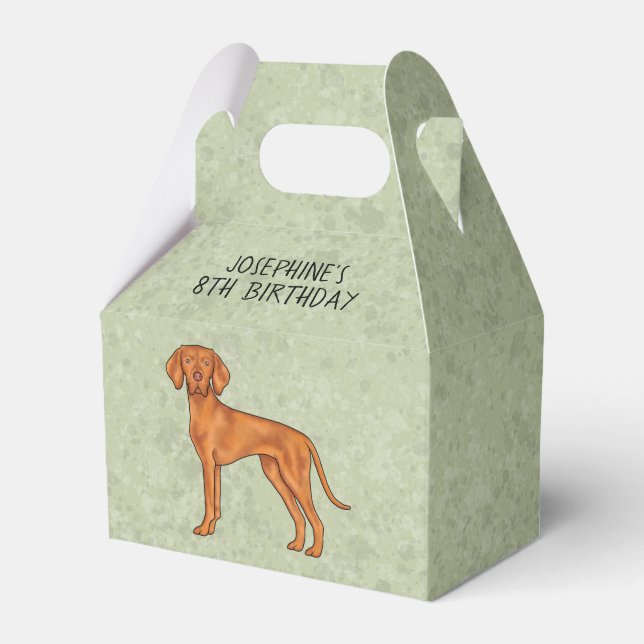 Hungarian Vizsla Cute Pointer Dog With Text Green Favor Box (Front Side)