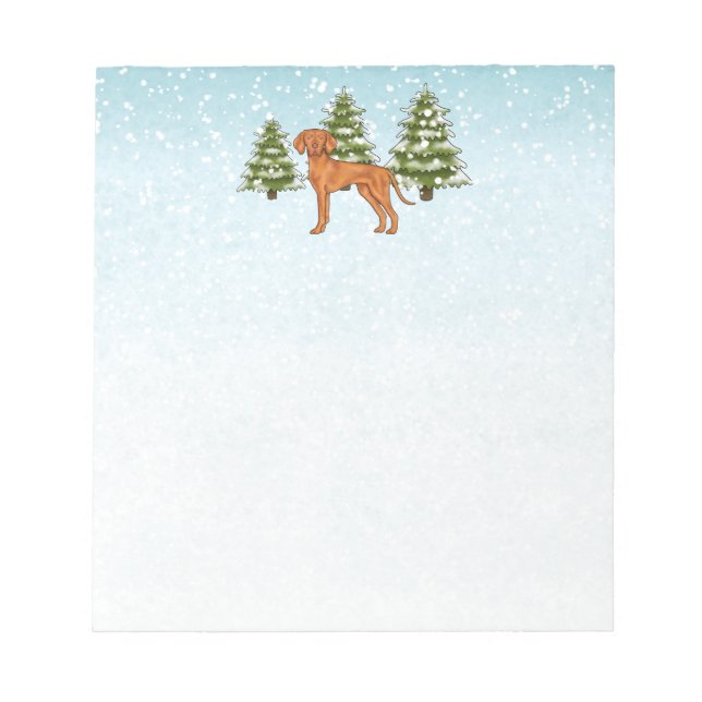 Hungarian Vizsla Dog In Snowy Winter Forest Cute Notepad (Front)