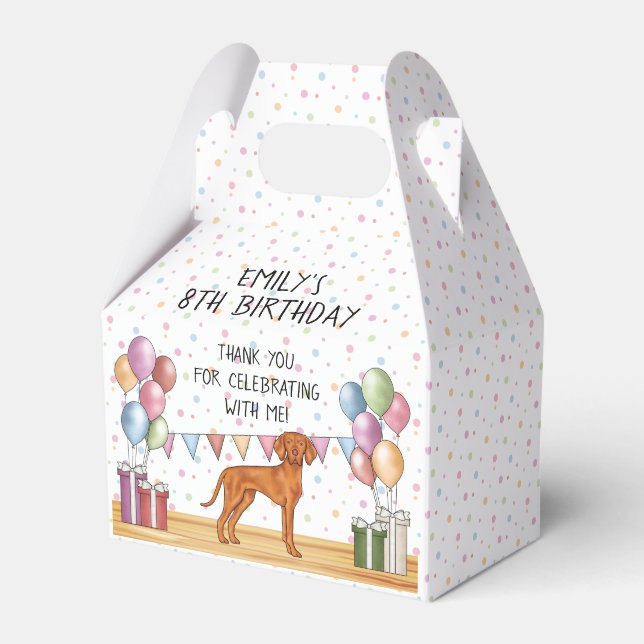 Hungarian Vizsla Dog Pastel Birthday Thank You Favor Box (Front Side)