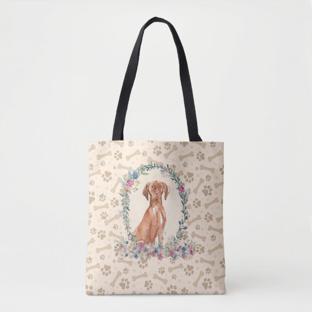 Hungarian Vizsla Dog Paw Print & Dog Bone Cute  Tote Bag (Front)