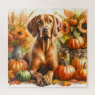 Hungarian Vizsla Fall Watercolor Jigsaw Puzzle