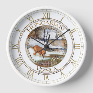 Hungarian Vizsla, hunting ducks in winter    Clock