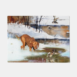 Hungarian Vizsla, hunting ducks in winter     Doormat