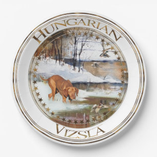 Hungarian Vizsla, hunting ducks in winter     Paper Plate