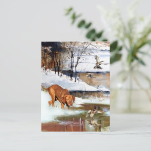 Hungarian Vizsla, hunting ducks in winter     Postcard