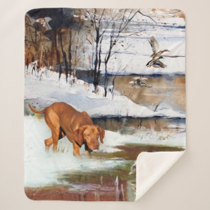 Hungarian Vizsla, hunting ducks in winter    Sherpa Blanket