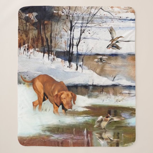 Hungarian Vizsla, hunting ducks in winter    Sherpa Blanket (Front)