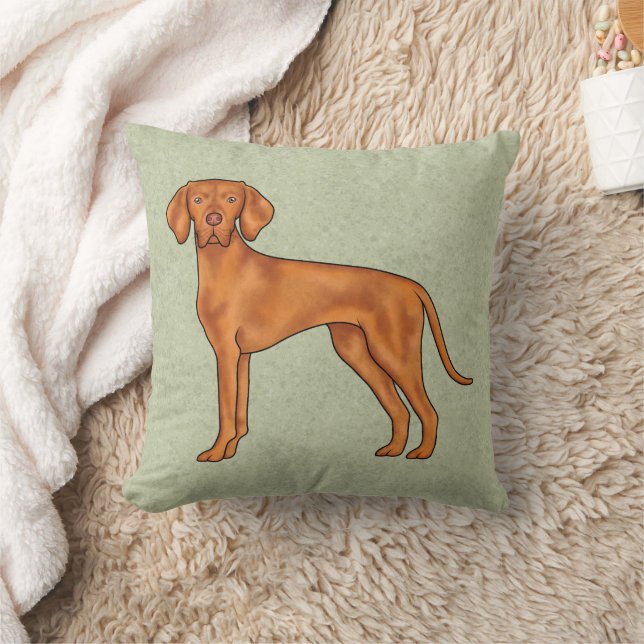 Hungarian Vizsla Pointer Cartoon Dog Drawing Green Throw Pillow (Blanket)