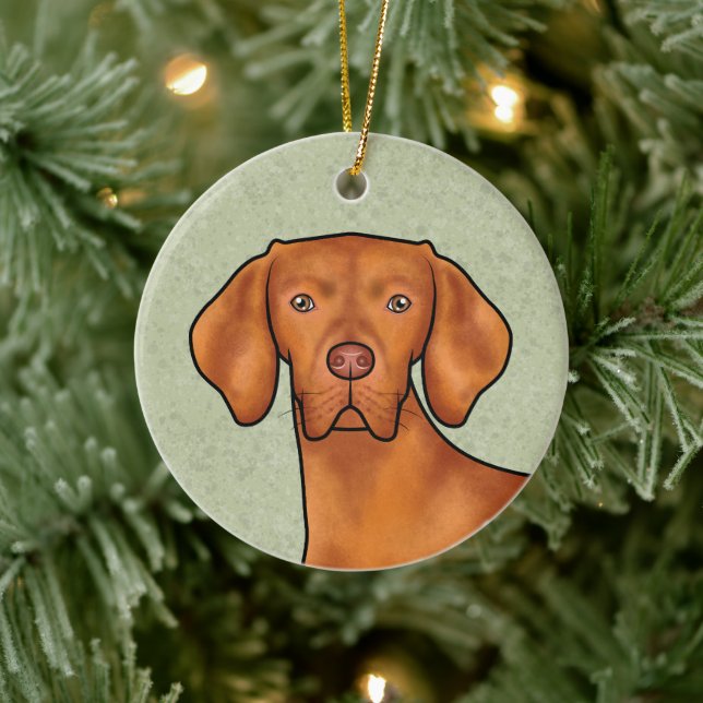 Hungarian Vizsla Pointer Dog Head With Name Green Ceramic Ornament (Tree)