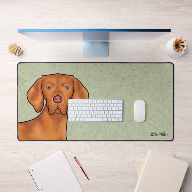 Hungarian Vizsla Pointer Dog Head With Name Green Desk Mat (Office 1)