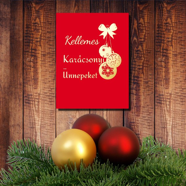 Hungarian Xmas Greetings -red gold Foil Holiday Postcard (Creator Uploaded)