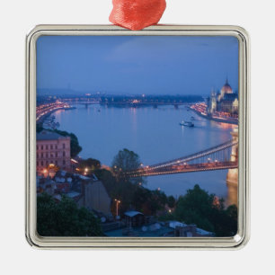 HUNGARY, Budapest: Szechenyi (Chain) Bridge, 2 Metal Ornament