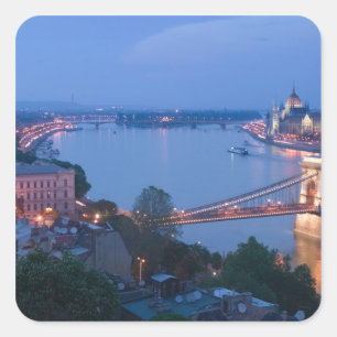 HUNGARY, Budapest: Szechenyi (Chain) Bridge, 2 Square Sticker