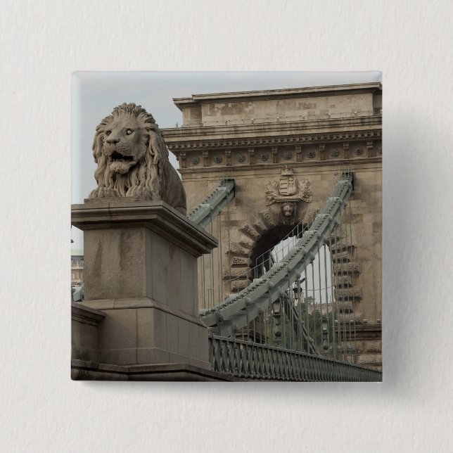 Hungary, capital city of Budapest. Historic 2 Inch Square Button (Front)