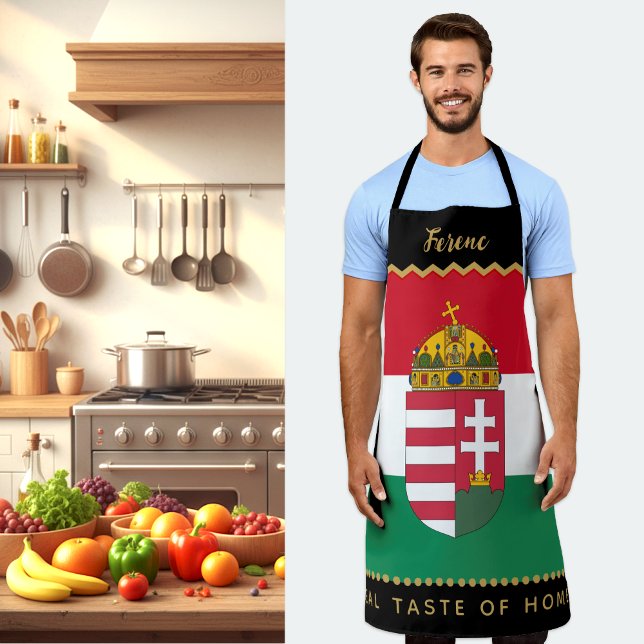 Hungary Chefs Apron, Kitchen, Hungarian Flag Apron (Patriotic Hungary Chefs Apron / name)