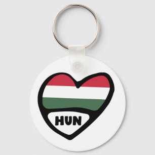 Hungary Country Code Flag Heart Keyring, HUN Keychain