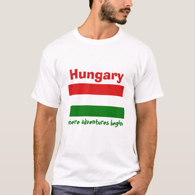 Hungary Flag + Map + Text T-Shirt (Front)