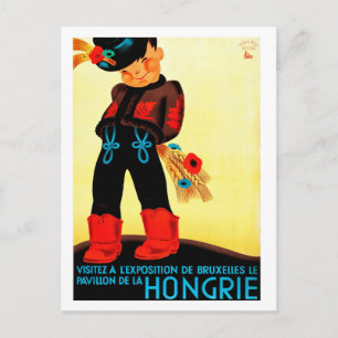 Hungary, hungarian boy in folk costume, vintage postcard