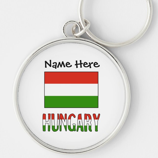 Hungary Hungarian Flag Black Personalization  Keychain (Front)