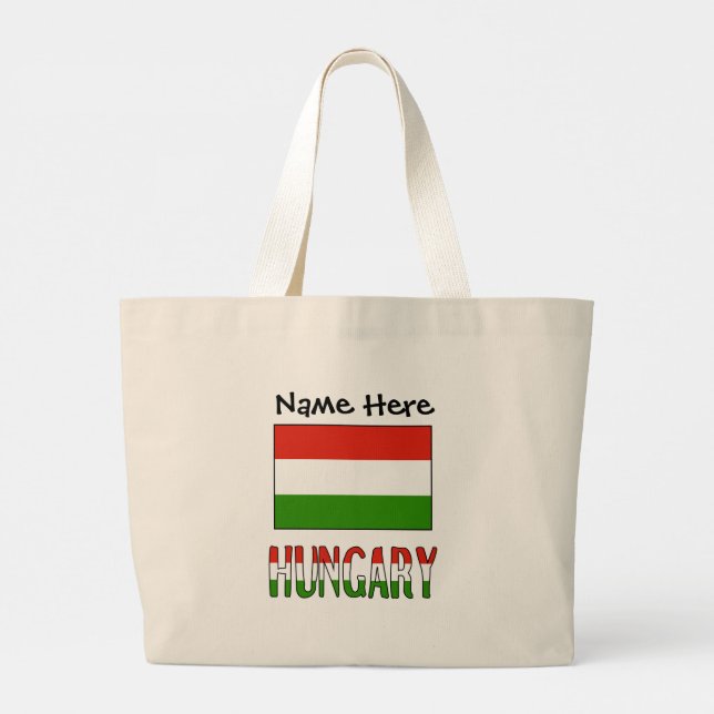 Hungary Hungarian Flag Black Personalization  Large Tote Bag (Back)