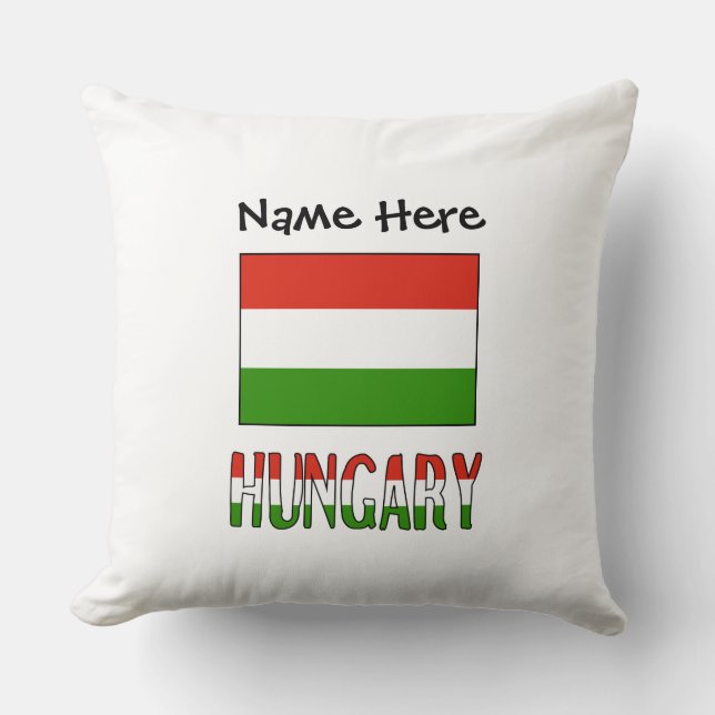 Hungary Hungarian Flag Black Personalization  Throw Pillow (Front)