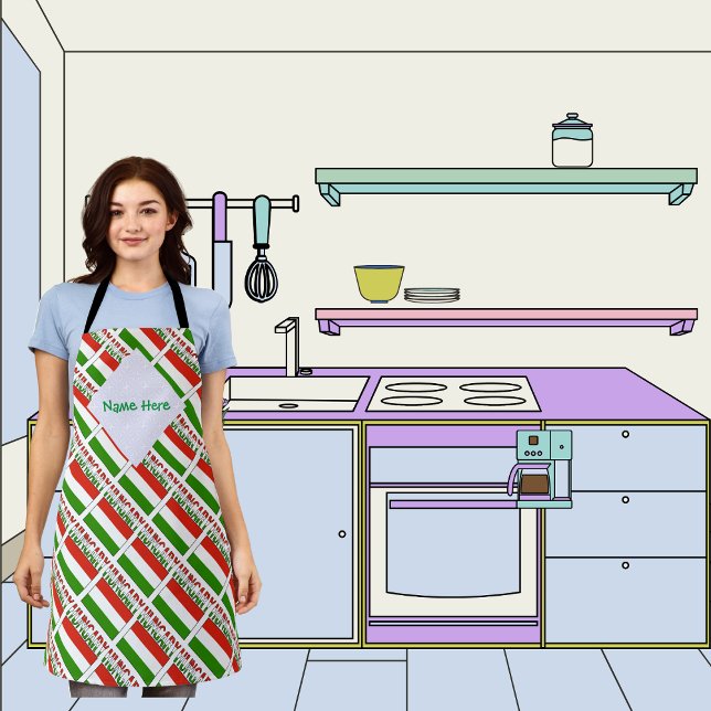 Hungary Hungarian Flag Tiled Green Personalize Apron (Creator Uploaded)