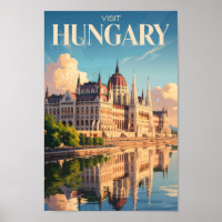 Hungary Parliament Illustration Travel Art Vintage