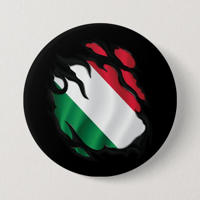 Hungary Ripped Flag 3 Inch Round Button (Front)