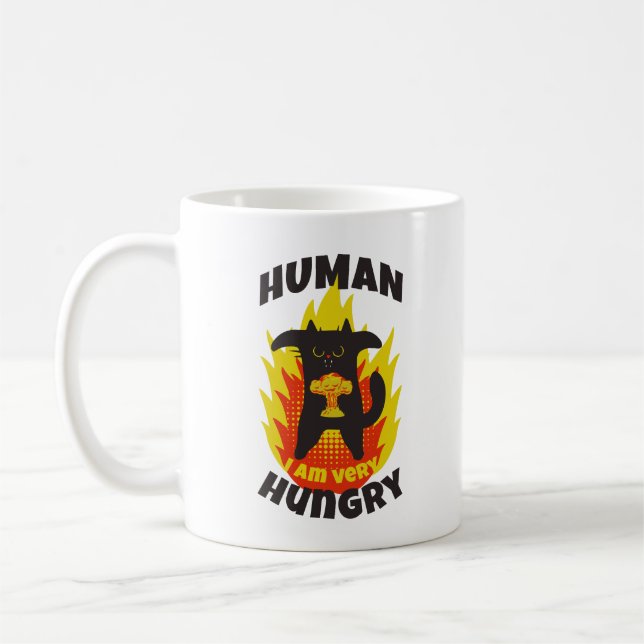 Hungry and angry cat. Mean cat. Angry Cat Coffee Mug (Left)