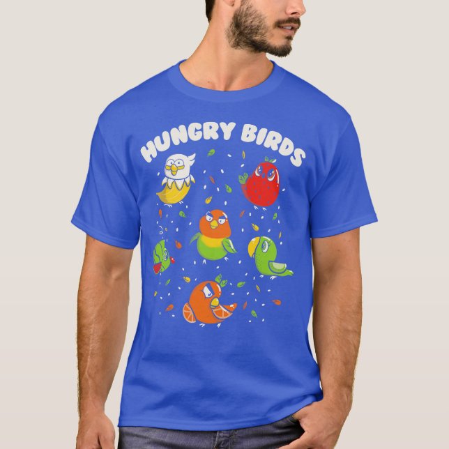 Hungry Birds Fruit Parrots by Tobe Fonseca T-Shirt (Front)