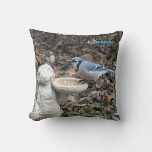 Hungry Blue Jay Your Name Throw Pillow