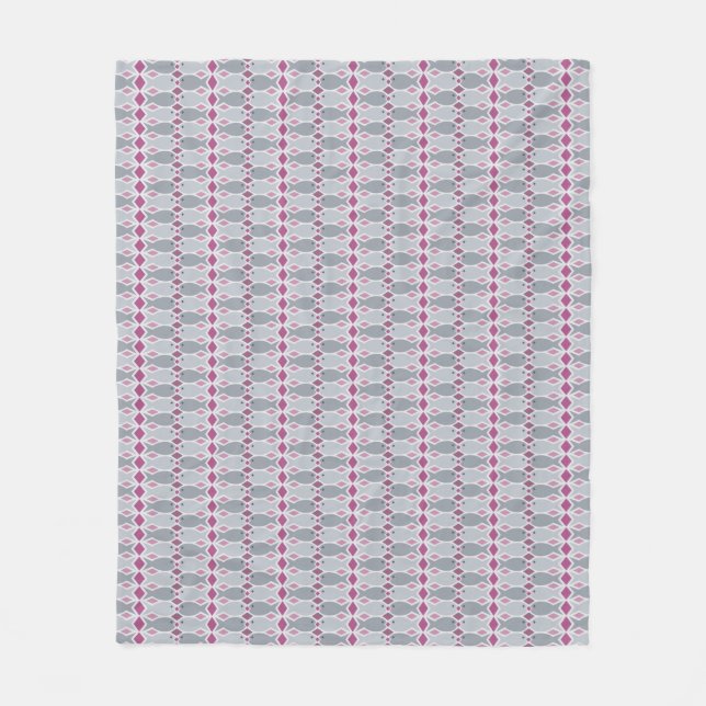 Hungry Fish Grey and Pink Pattern Fleece Blanket (Front)