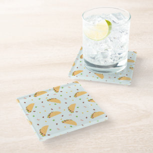Hungry For Tacos Pattern Glass Coaster