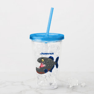 Hungry funny piranha cartoon illustration acrylic tumbler