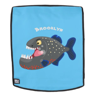 Hungry funny piranha cartoon illustration backpack