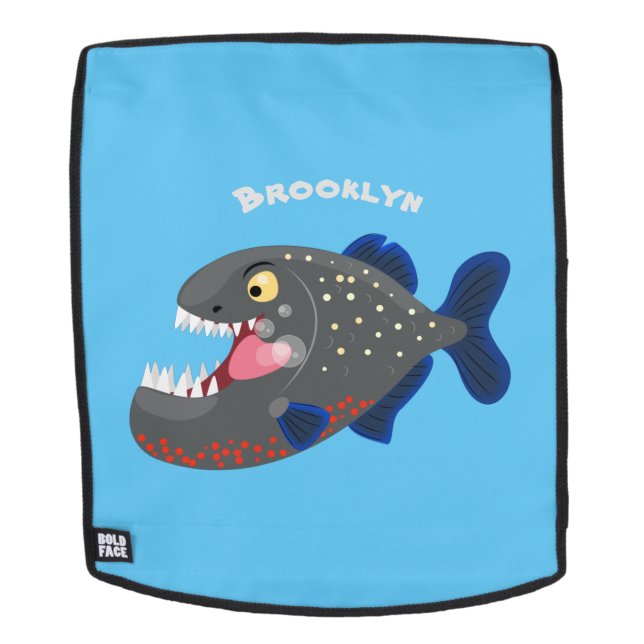 Hungry funny piranha cartoon illustration backpack (Removable Face)